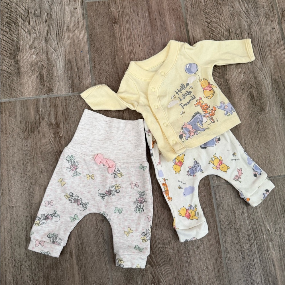 Disney Baby Winnie the Pooh Set & Minnie Mouse Pants Preemie Yellow, Cream, Grey